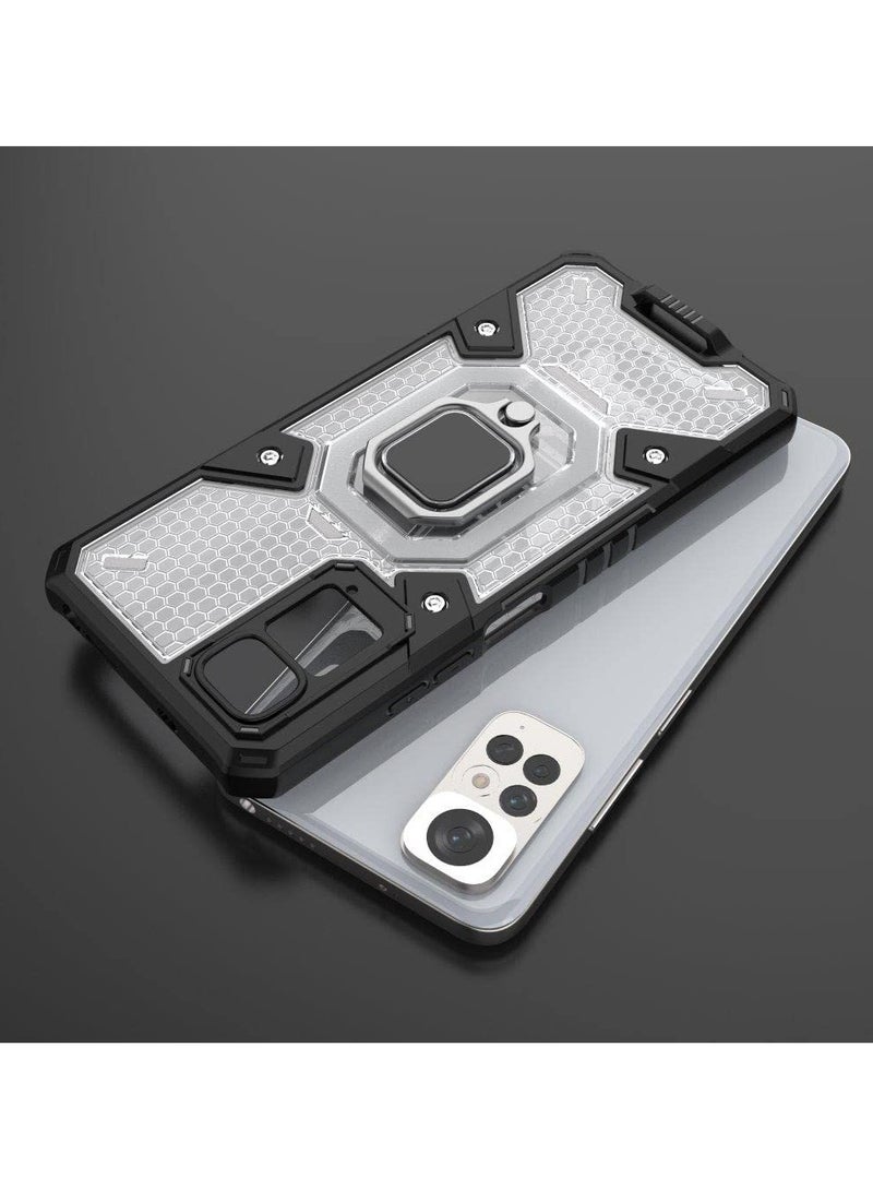 Cover Xiaomi Redmi Note 11 4G  ,- Dual Protection Shockproof Case - With Protection For Camera - Metal Ring Holder Kickstand - Transparent & Black - Image 2