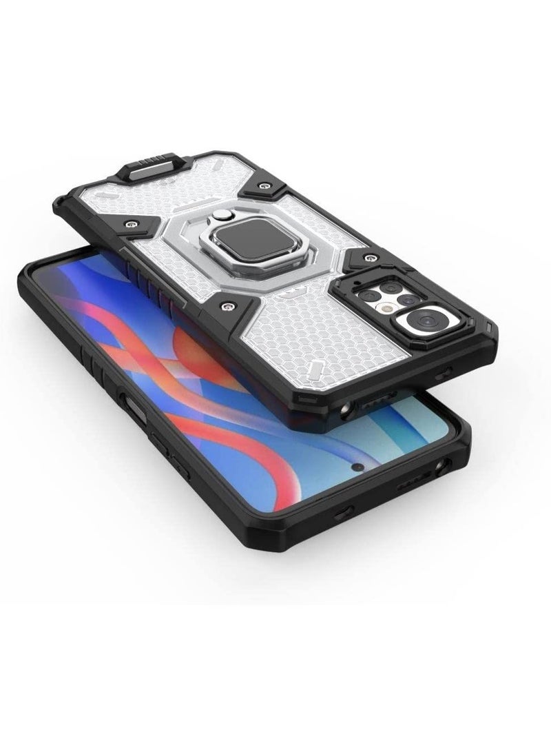 Cover Xiaomi Redmi Note 11 4G  ,- Dual Protection Shockproof Case - With Protection For Camera - Metal Ring Holder Kickstand - Transparent & Black - Image 3