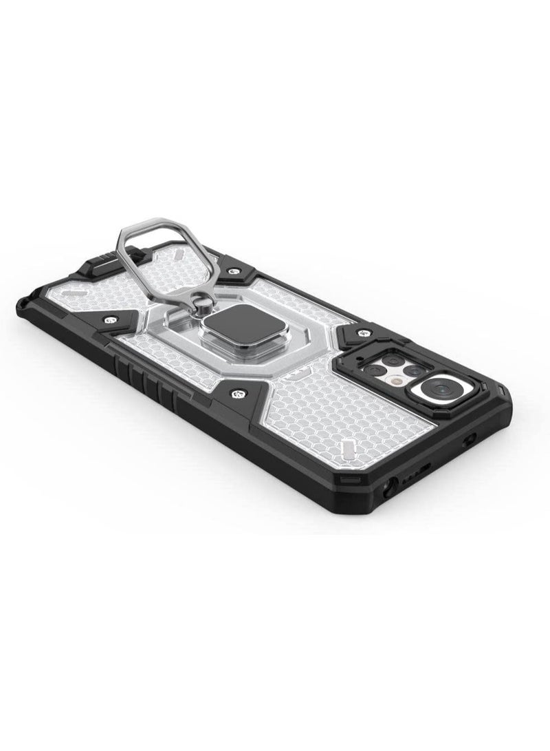 Cover Xiaomi Redmi Note 11 4G  ,- Dual Protection Shockproof Case - With Protection For Camera - Metal Ring Holder Kickstand - Transparent & Black - Image 5