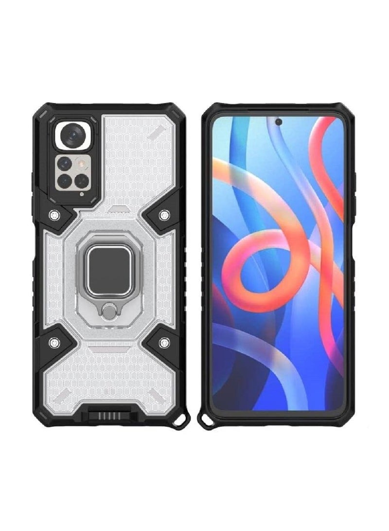 Cover Xiaomi Redmi Note 11 4G  ,- Dual Protection Shockproof Case - With Protection For Camera - Metal Ring Holder Kickstand - Transparent & Black - Image 4