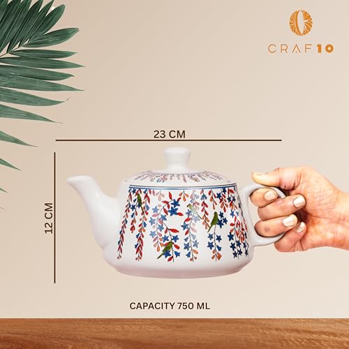 CRAF10 Handcrafted Ceramic Design Bliss Teapot Cup Set - 1 Kettle (1 Litre) & 6 Cups (160 ML), Elegant, Microwave & Dishwasher Safe | Morning Set | Tea Sets with Kettle for Gifting - Image 4