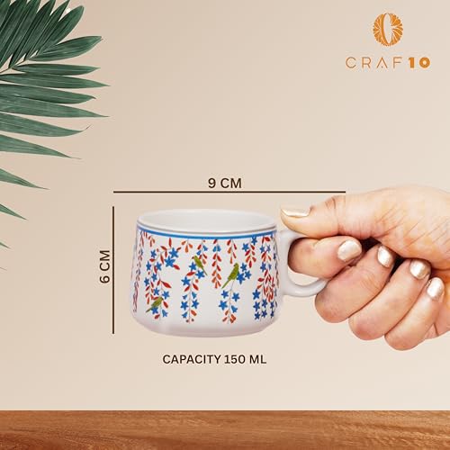 CRAF10 Handcrafted Ceramic Design Bliss Teapot Cup Set - 1 Kettle (1 Litre) & 6 Cups (160 ML), Elegant, Microwave & Dishwasher Safe | Morning Set | Tea Sets with Kettle for Gifting - Image 5