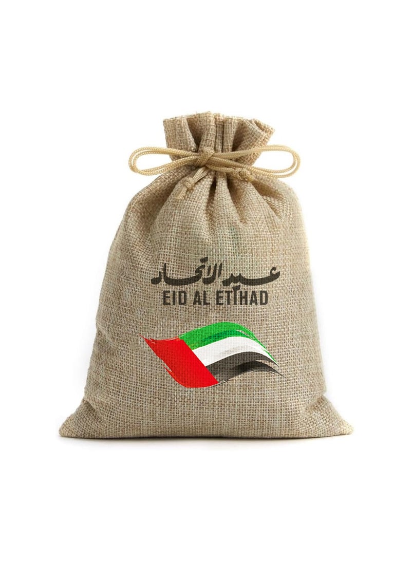 PRINTSHOP4ME Eid Al Etihad Gift Bags–Set Of 12 Burlap Bags–Perfect For Celebrating Eid Al Etihad–Reusable And Eco-Friendly Gift Bags–Perfect For Schools,Offices,Events  - Image 1