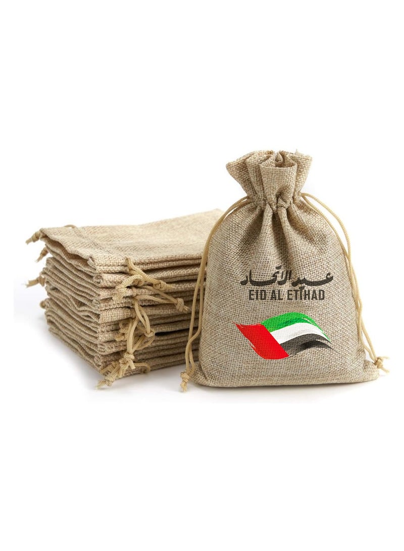 PRINTSHOP4ME Eid Al Etihad Gift Bags–Set Of 12 Burlap Bags–Perfect For Celebrating Eid Al Etihad–Reusable And Eco-Friendly Gift Bags–Perfect For Schools,Offices,Events  - Image 2