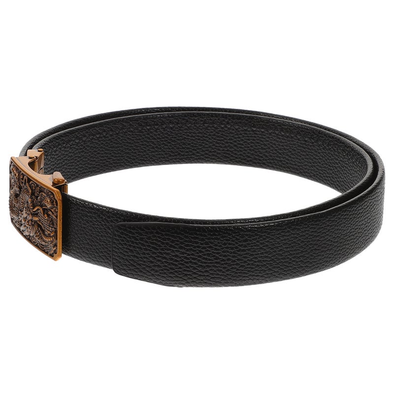 Men Carving Dragon Pattern Belt with Automatic Golden Buckle Luxury Leather Belts (Black) - Image 5