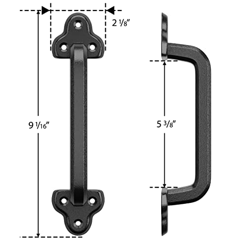 SMARTSTANDARD Heavy Duty 9" Antique Barn Door Handle Set of 2, Large Rustic Retro Cast Iron Handle for Gates Garages Sheds Furniture, Black Powder Coated Finish, Square - Image 2
