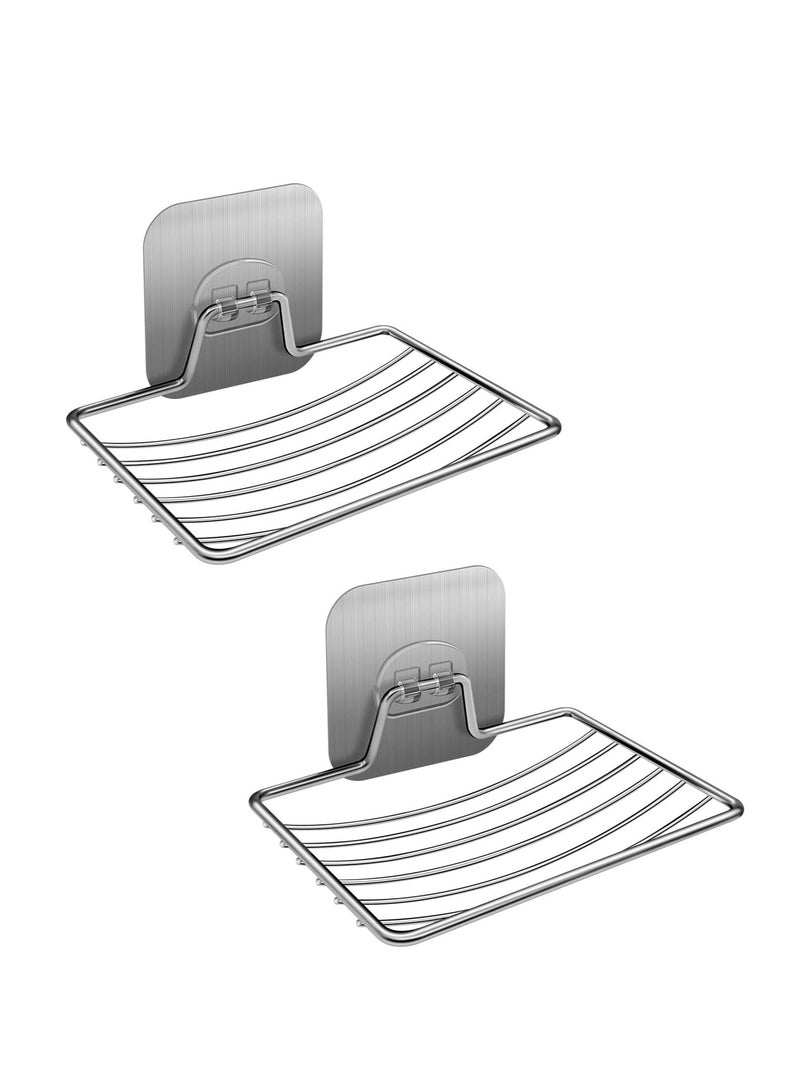 Soap Dish Holder, 2 Pack Adhesive Soap Holder Soap Tray, Shower Wall Mounted Draining Soap Saver Soapdish for Shower Bathroom Tub, Soap Sponge Holder for Kitchen Sink, Drill-Free - Image 1