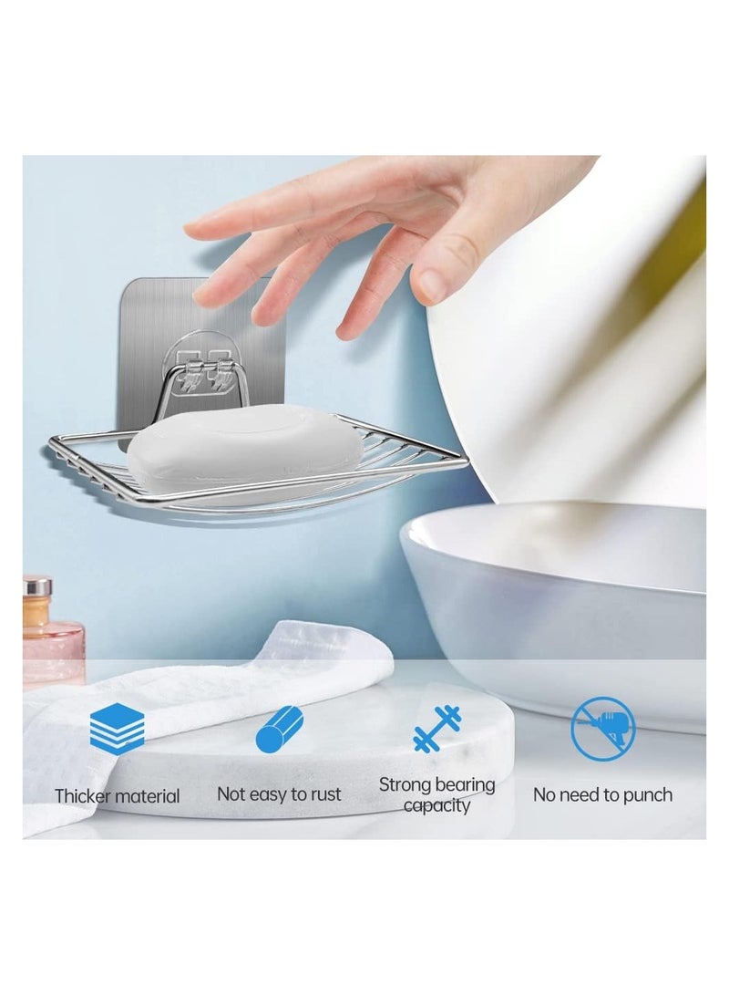 Soap Dish Holder, 2 Pack Adhesive Soap Holder Soap Tray, Shower Wall Mounted Draining Soap Saver Soapdish for Shower Bathroom Tub, Soap Sponge Holder for Kitchen Sink, Drill-Free - Image 2