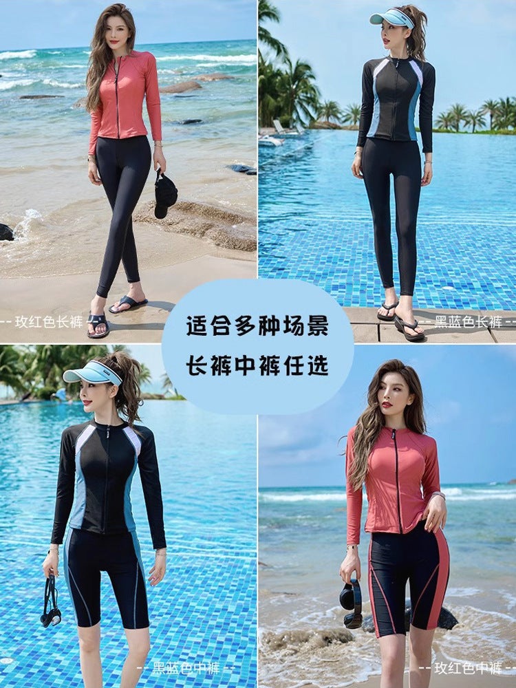 Swimwear Women'S Conservative Split High-End Sense Spring Long-Sleeved Trousers For Sunscreen Swimming Pool - Image 5