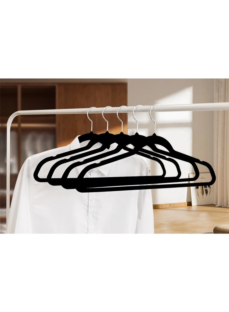 مجموعة شماعات ملابس مخملية صديقة للبيئة ومضادة للانزلاق، مكونة من 100 قطعة، مزودة بخطافات من الفولاذ المقاوم للصدأ - لون أسود، مناسبة للكبار - Image 4