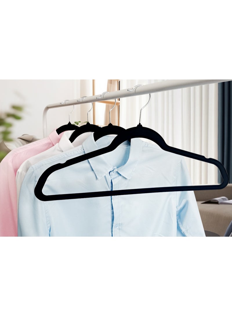 مجموعة شماعات ملابس مخملية صديقة للبيئة ومضادة للانزلاق، مكونة من 100 قطعة، مزودة بخطافات من الفولاذ المقاوم للصدأ - لون أسود، مناسبة للكبار - Image 5