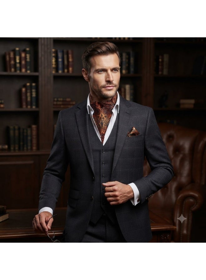 Men's Set Consisting Of Three Pieces (tie - Handkerchief - Cufflinks) - Image 2