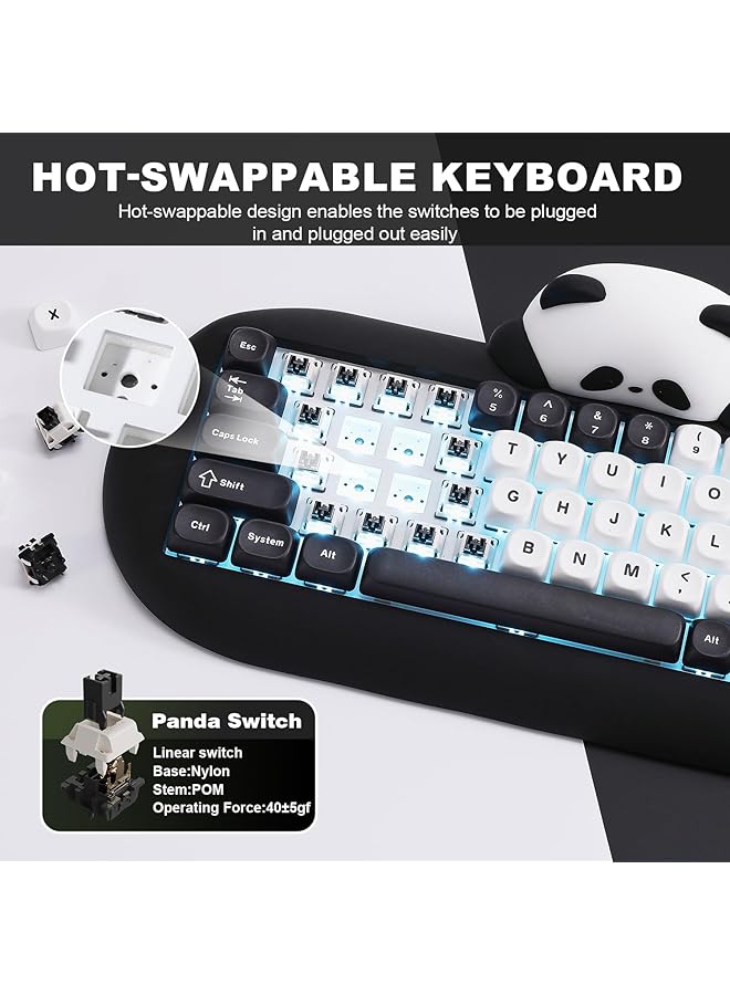 YUNZII C68 Panda Wireless Mechanical Gaming Keyboard 68 Keys Cute Keyboard With Pbt Keycaps Rgb Backlit Hot Swappable Creamy With Bt5.0/2.4G/Wired For Win/Mac(Panda Switch Black)  - Image 5