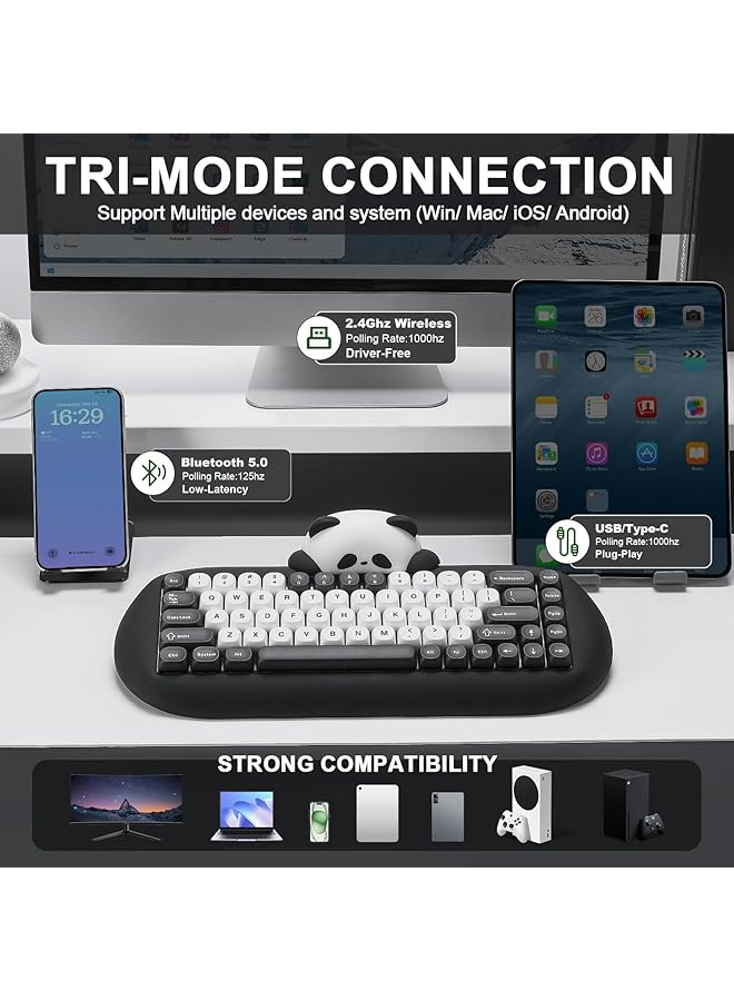 YUNZII C68 Panda Wireless Mechanical Gaming Keyboard 68 Keys Cute Keyboard With Pbt Keycaps Rgb Backlit Hot Swappable Creamy With Bt5.0/2.4G/Wired For Win/Mac(Panda Switch Black)  - Image 4