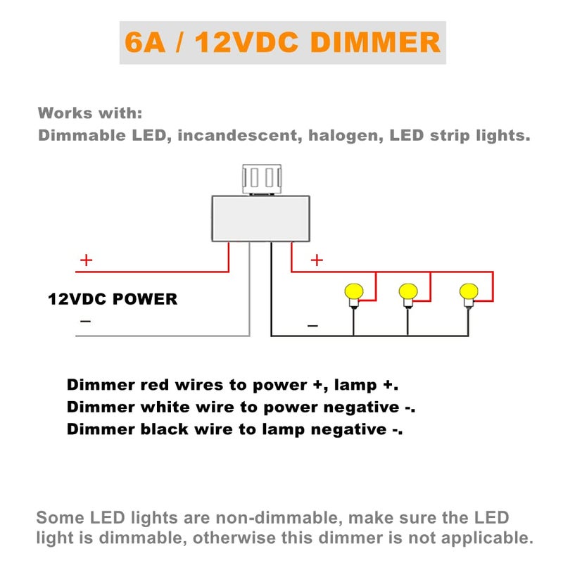Obeaming 12V Light Dimmer 12 Volt PWM LED Dimmer Switch 6A 72W, for RV Boat Truck Camper Van Trailer Light Fixture, LED Strip Lights Rotary Knob - Image 4