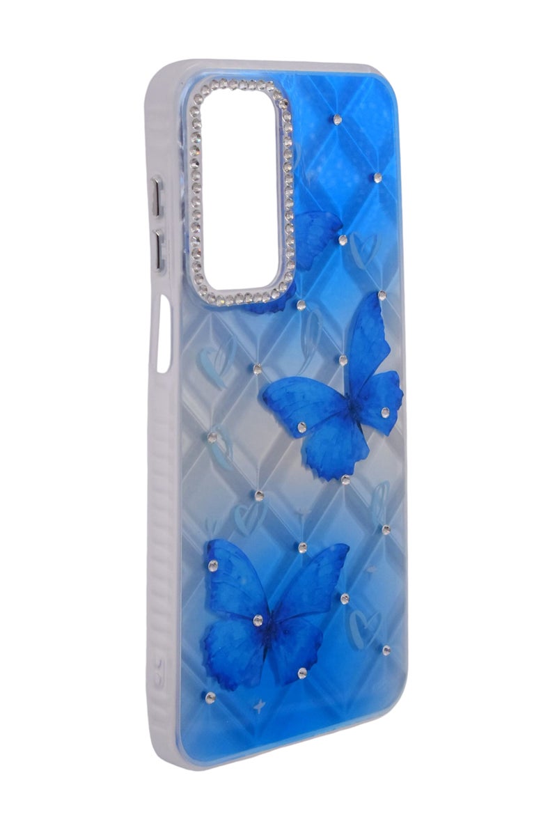 CFS TPU Butterflies Printed Back Cover Case with Rhinestone Camera Border For Samsung Galaxy A16 - Blue Transparent - Image 2