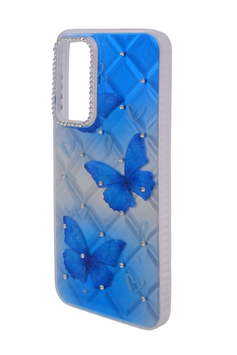 CFS TPU Butterflies Printed Back Cover Case with Rhinestone Camera Border For Samsung Galaxy A16 - Blue Transparent - Image 3