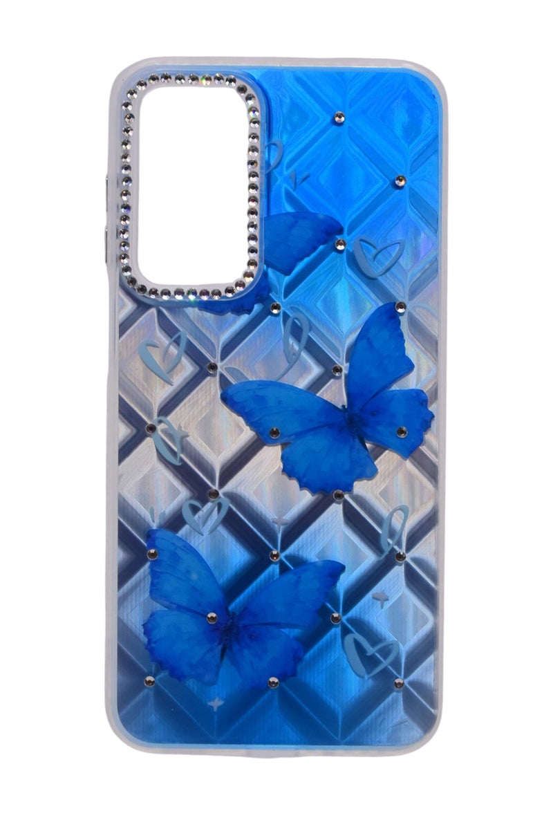 CFS TPU Butterflies Printed Back Cover Case with Rhinestone Camera Border For Samsung Galaxy A16 - Blue Transparent - Image 1