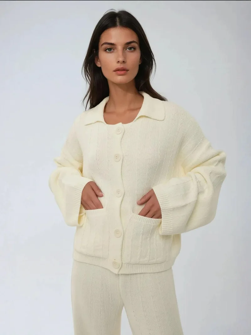 HICCUP Textured Knitwear Cardigan with Buttons