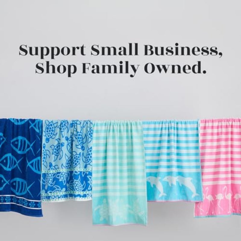100% Cotton Beach Towels 2 Pack of 30 x 60" Blue Pool Towels for Adults and Absorbent and Quick Dry Towels Seafoam Turtle and Stripes - Image 5