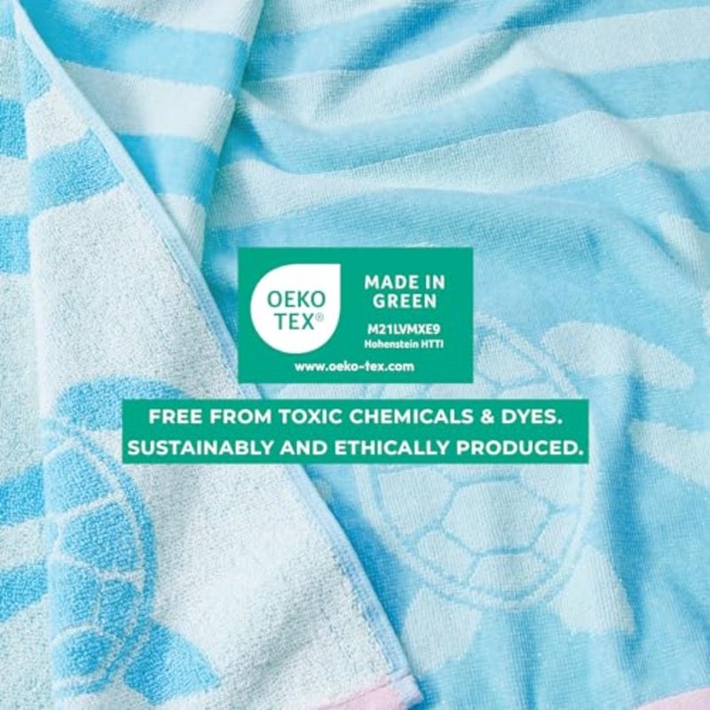 100% Cotton Beach Towels 2 Pack of 30 x 60" Blue Pool Towels for Adults and Absorbent and Quick Dry Towels Seafoam Turtle and Stripes - Image 4