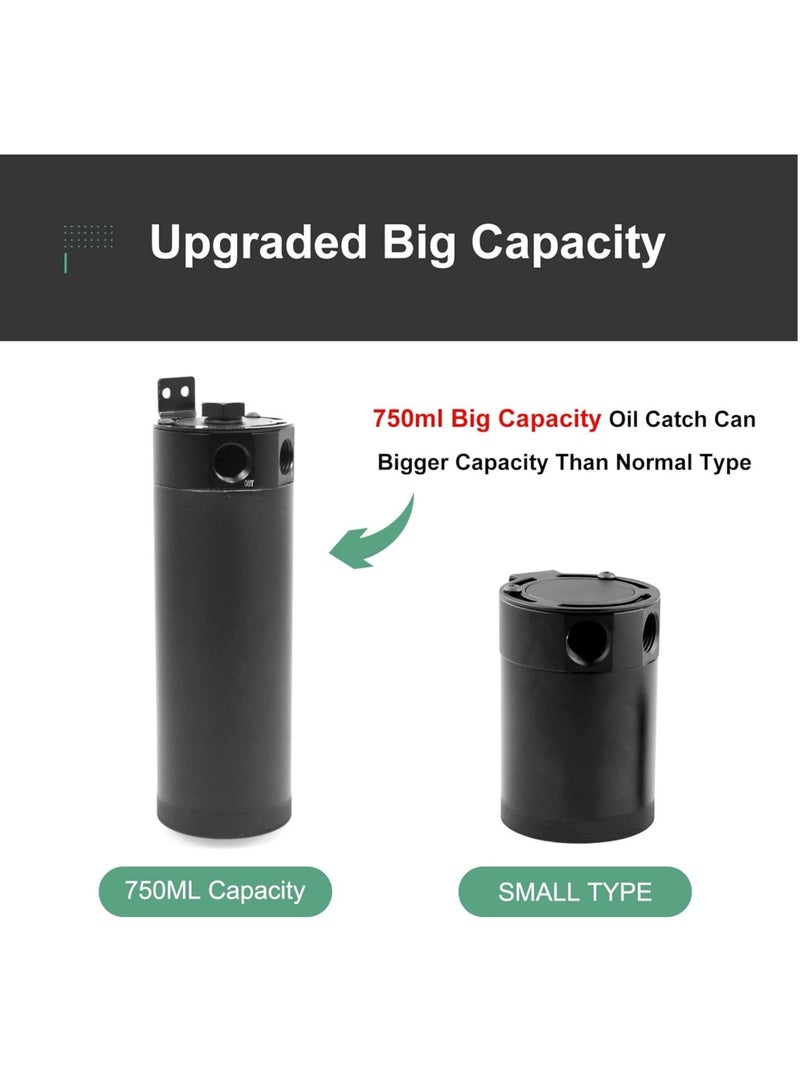 Generic Universal 750ml 2-Port Oil Catch Can Baffled Reservoir Tank Breather Filter with Drain Valve Black Aluminum  - Image 3