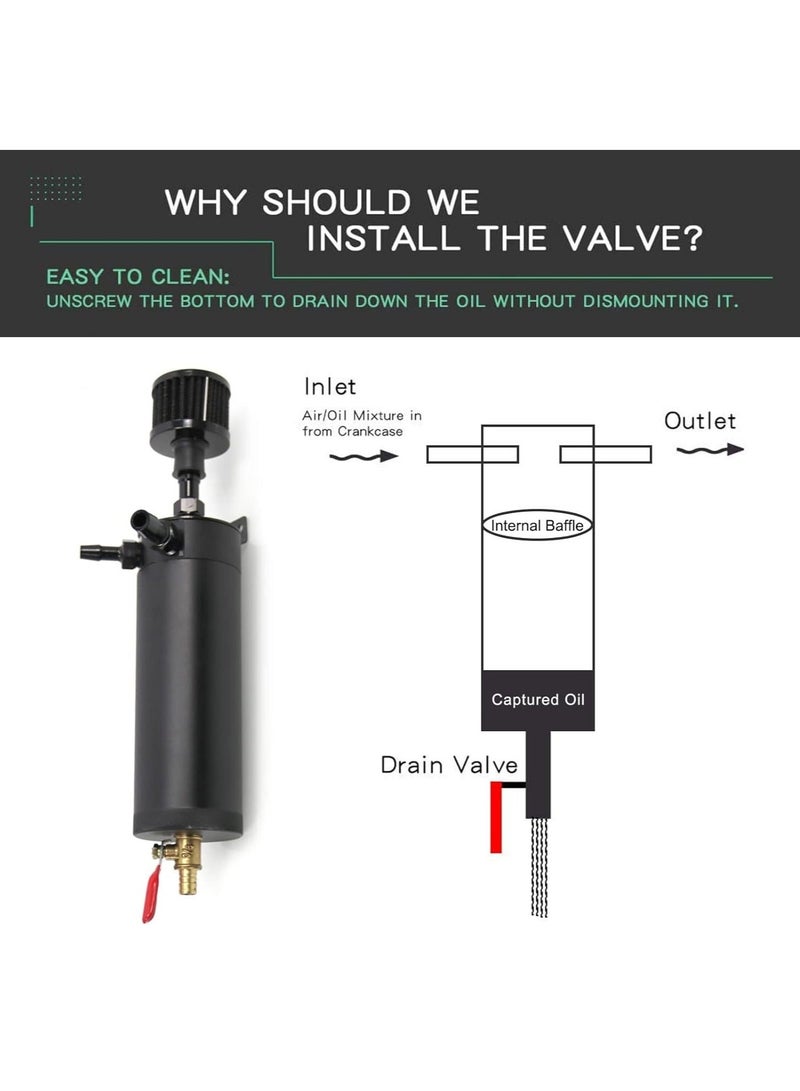 Generic Universal 750ml 2-Port Oil Catch Can Baffled Reservoir Tank Breather Filter with Drain Valve Black Aluminum  - Image 5