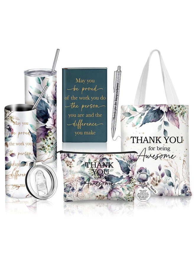 Wiwiqing 6 Pcs Appreciation Gift Set for Coworker Female Women Thank You May You Be Proud Ink Flower Gifts for Employee Staff Volunteer Administrative Professional Assistant(Retro Style) - Image 1