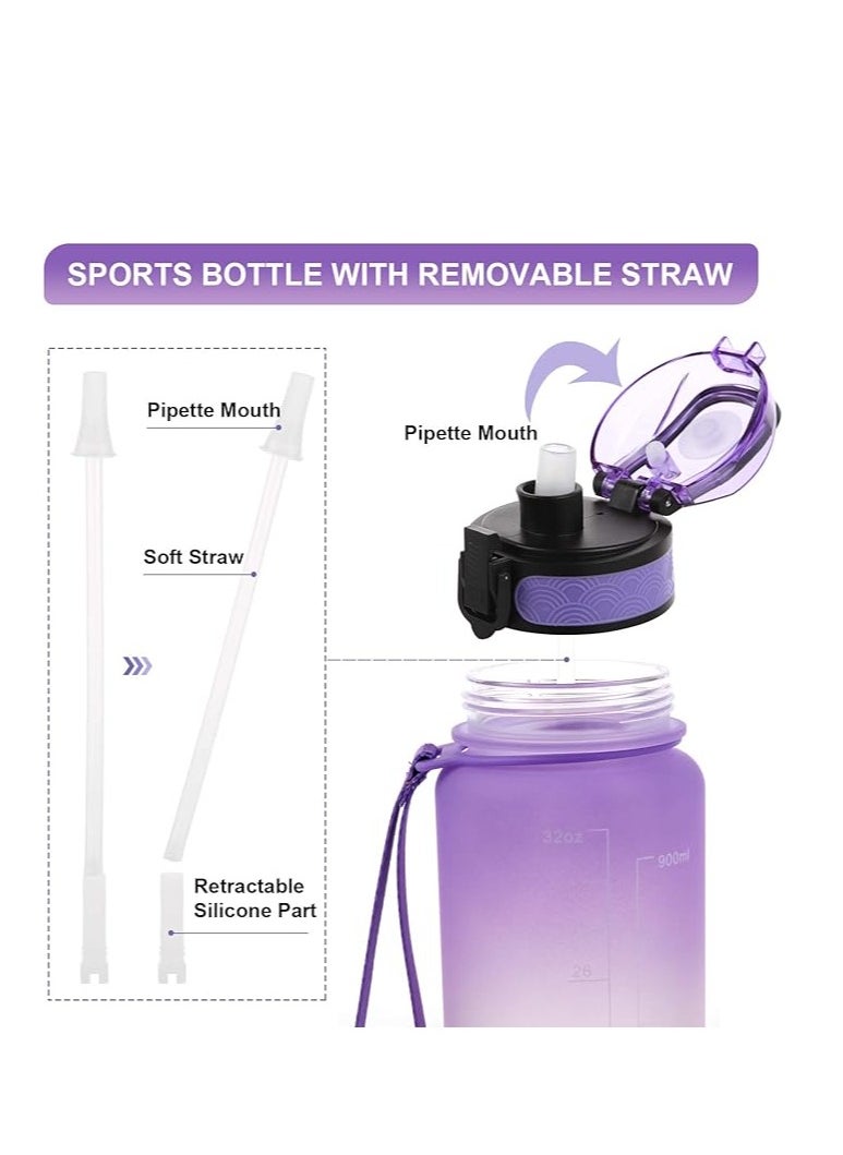Generic - Gemful Water Bottle With Time Marking 1 Litre With Both Removable Straw And Fruit Infuser Filter Tritan Bpa Free 2 Pack(Blue/Purple) - Image 1