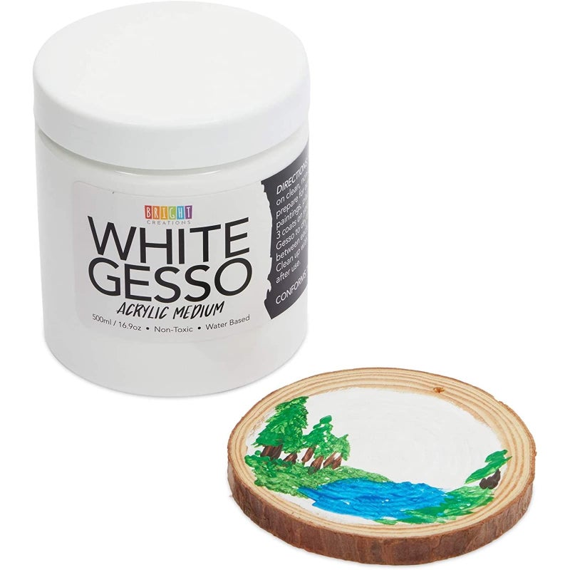 Bright Creations Gesso for Mixed Media - Acrylic Gesso White Primer for Canvas & Wood - Fast-Drying Smooth Base for Canvas Painting & Acrylic Paint Medium - 16.9 Fl Oz, White, Pack of 1 - Image 5