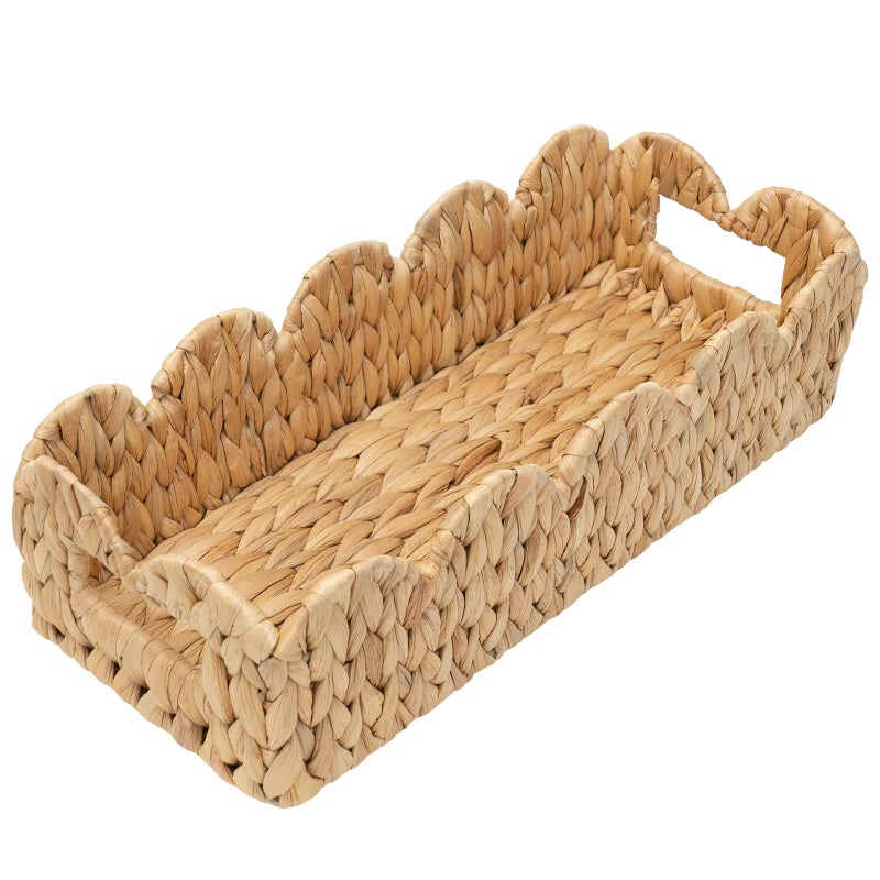 Coeusy Toilet Tank Basket for Bathroom,Scalloped Edge Wicker Basket for Toilet Paper Storage,Small Baskets for Countertop,Shelves,Living Room,Bedroom,Both Organizer&Decor,Natural Water Hyacinth - Image 1