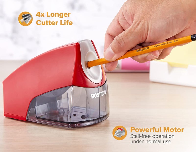 Bostitch Office Electric Pencil Sharpener, Heavy Duty Powerful Stall-Free Motor, High Capacity Shavings Tray, for Office or Classroom, Red - Image 2