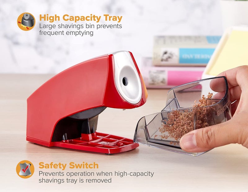 Bostitch Office Electric Pencil Sharpener, Heavy Duty Powerful Stall-Free Motor, High Capacity Shavings Tray, for Office or Classroom, Red - Image 4