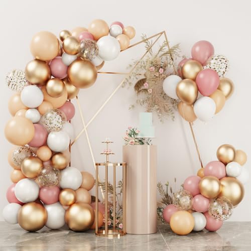 RUBFAC 130pcs Blush Pink Balloon Garland Arch Kit, Dusty Pink Peach Rose Gold White Balloon Garland Kit for Party Birthday Girl Baby Shower Boho Party Decorations - Image 1