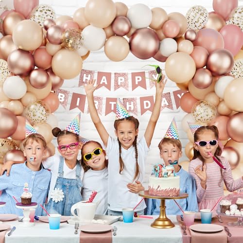 RUBFAC 130pcs Blush Pink Balloon Garland Arch Kit, Dusty Pink Peach Rose Gold White Balloon Garland Kit for Party Birthday Girl Baby Shower Boho Party Decorations - Image 5