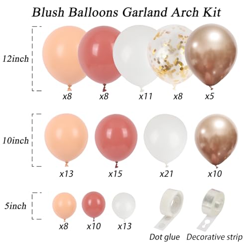 RUBFAC 130pcs Blush Pink Balloon Garland Arch Kit, Dusty Pink Peach Rose Gold White Balloon Garland Kit for Party Birthday Girl Baby Shower Boho Party Decorations - Image 2