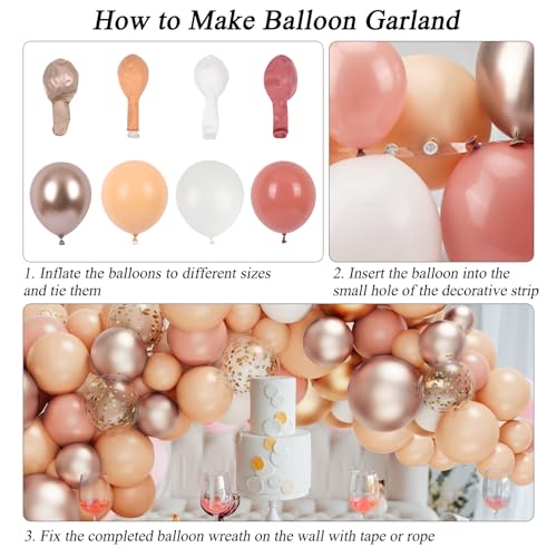 RUBFAC 130pcs Blush Pink Balloon Garland Arch Kit, Dusty Pink Peach Rose Gold White Balloon Garland Kit for Party Birthday Girl Baby Shower Boho Party Decorations - Image 4