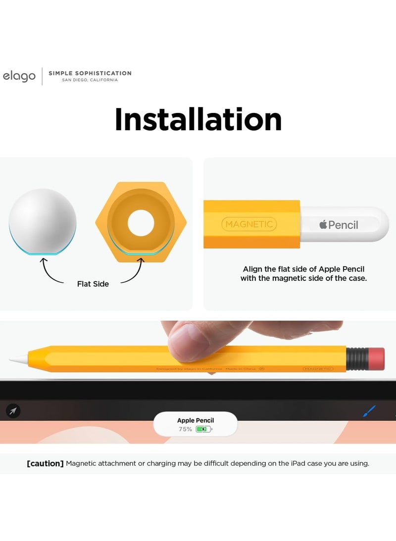 Elago Classic Pencil for Apple Pencil 2nd Generation Case Cover Sleeve, Classic Design, Compatible with Magnetic Charging and Double Tap - Yellow - Image 5