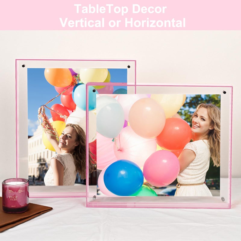 MFoffice 5x7 Picture Frame - Stunning Color Acrylic Photo Frame - Use as 5x7  5x5  4x6 Picture Frame and Acrylic Decorative Tray - Horizontal and Vertical Formats for Tabletop Display  Pink  1Pack - Image 5