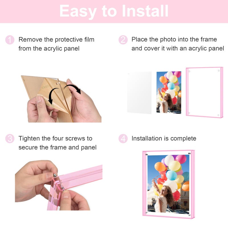 MFoffice 5x7 Picture Frame - Stunning Color Acrylic Photo Frame - Use as 5x7  5x5  4x6 Picture Frame and Acrylic Decorative Tray - Horizontal and Vertical Formats for Tabletop Display  Pink  1Pack - Image 4