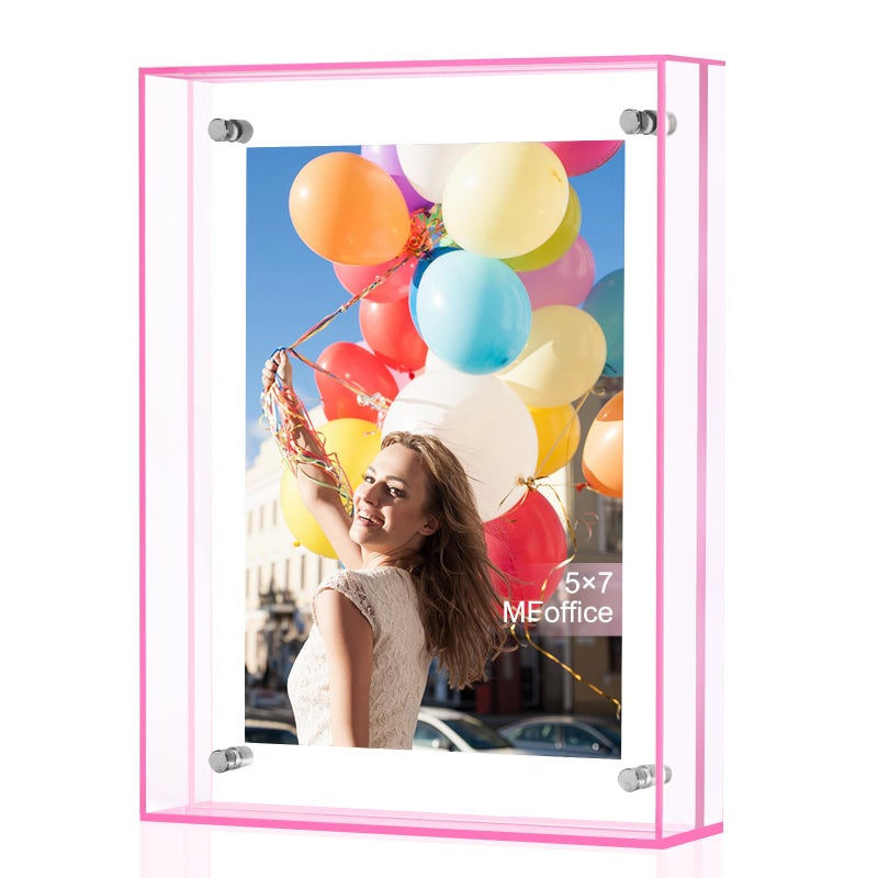 MFoffice 5x7 Picture Frame - Stunning Color Acrylic Photo Frame - Use as 5x7  5x5  4x6 Picture Frame and Acrylic Decorative Tray - Horizontal and Vertical Formats for Tabletop Display  Pink  1Pack - Image 1
