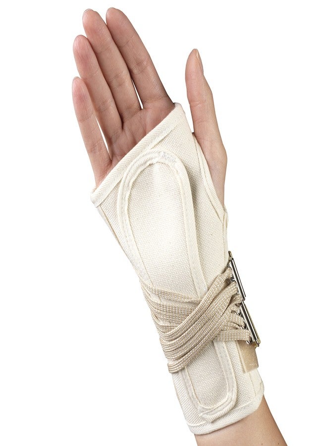 OTC Wrist Splint, Prop-Up Lacing for Carpal Tunnel Relief, Canvas, White, Right Hand, Medium - Image 1