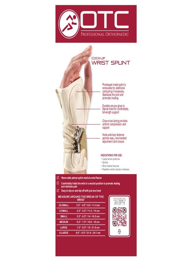 OTC Wrist Splint, Prop-Up Lacing for Carpal Tunnel Relief, Canvas, White, Right Hand, Medium - Image 5