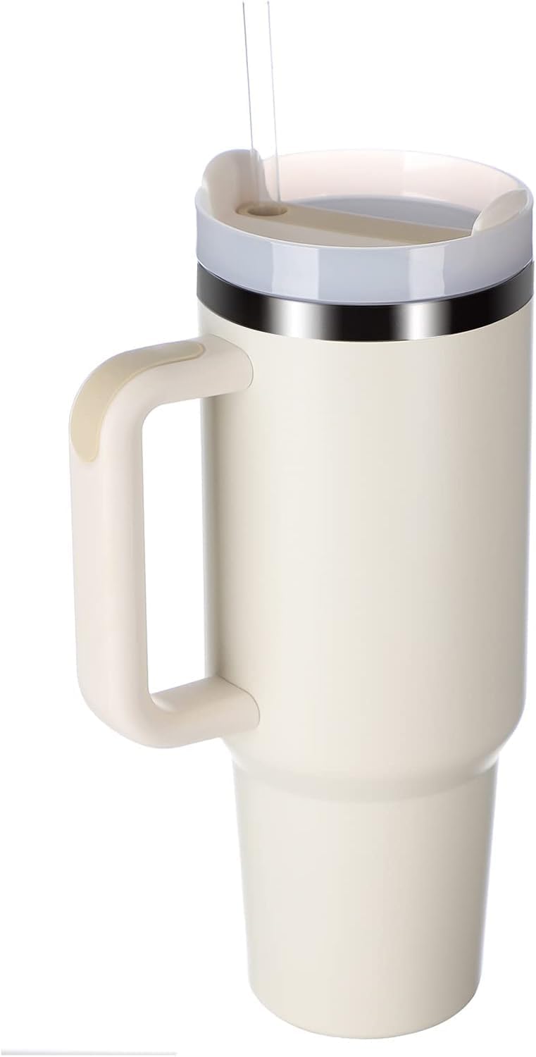 GOPAD Tumbler with Handle Rose Cream Stainless Steel Vacuum Cup Tumbler with Lid and Straw 1200ml Vacuum Insulated Tumbler Cream - Image 1