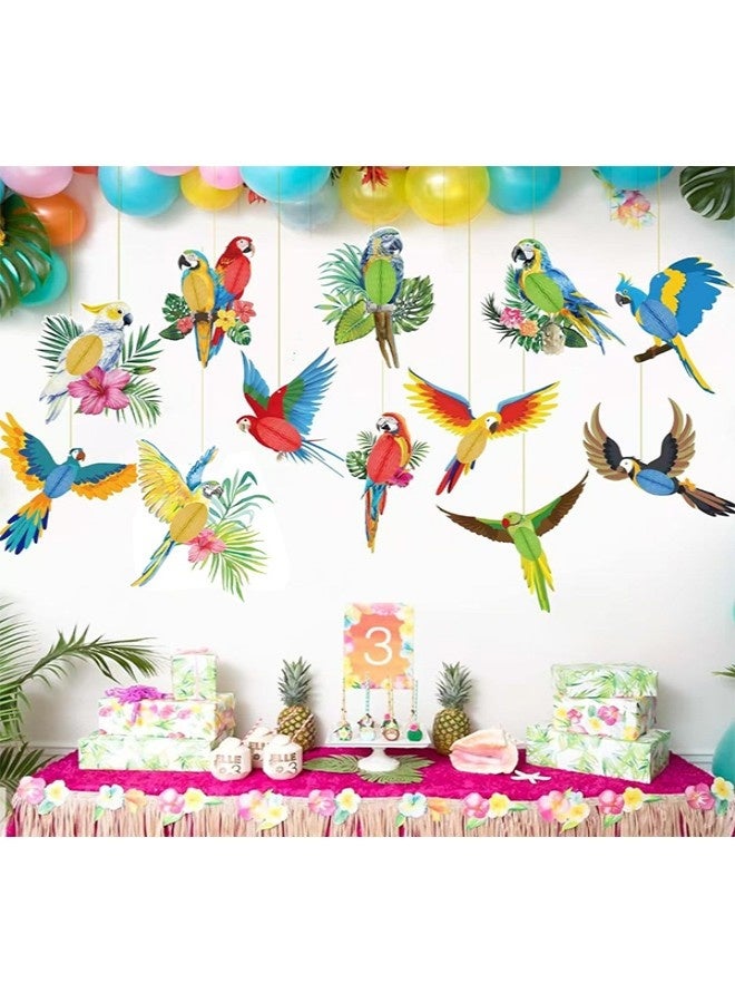 GIFT 12 Pcs 2d Wooden Tropical Parrot Hanging Ornaments, Hawaiian Summer Bird Pendants For Beach & Festival Party Decor - Image 4