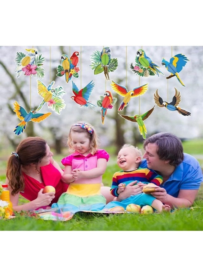 GIFT 12 Pcs 2d Wooden Tropical Parrot Hanging Ornaments, Hawaiian Summer Bird Pendants For Beach & Festival Party Decor - Image 3