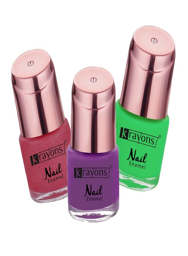 Krayons Crazy Gel Nail Enamel, Waterproof, Longlasting, Sheer Pink, Neon Green, True Purple, 8ml Each, Combo (Pack of 3) - Image 1