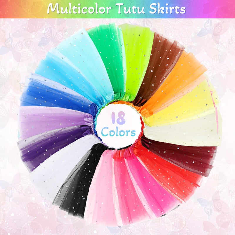 Hoemwarm 18 Pcs Tutu Dresses for Girls, 3 Layers Princess Tutu Skirt Bulk Multicolor Fluffy Tulle Star Skirt for Girls Birthday Party Costume - Image 3