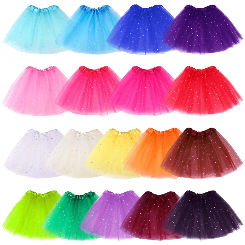 Hoemwarm 18 Pcs Tutu Dresses for Girls, 3 Layers Princess Tutu Skirt Bulk Multicolor Fluffy Tulle Star Skirt for Girls Birthday Party Costume - Image 1