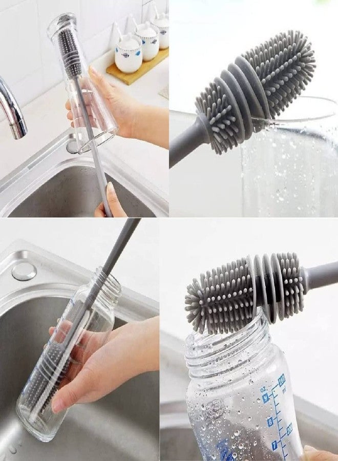 DOMUM Silicone Bottle Brush & 2pcs Steel Scrub for Cleaning Bottle, Glass & Utensils - Combo Pack. - Image 3